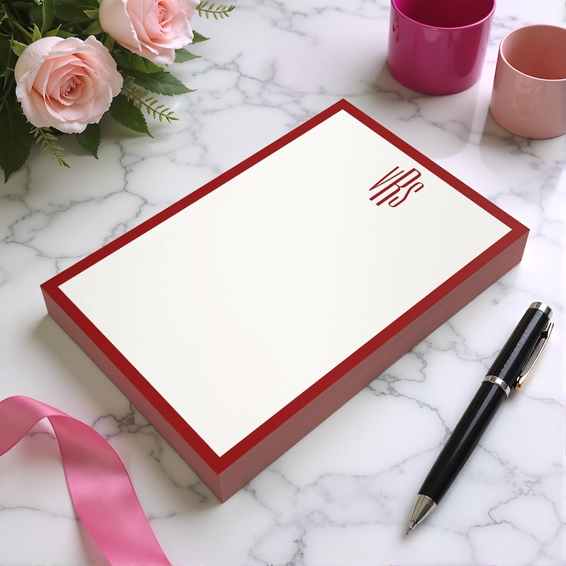 Monogrammed notepad with a refined initial design, created as a custom memo pad for her desk, bag, or daily routine.