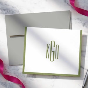Initial note cards with custom ink and cardstock colors for thank you notes, congratulations, and thoughtful everyday mail.