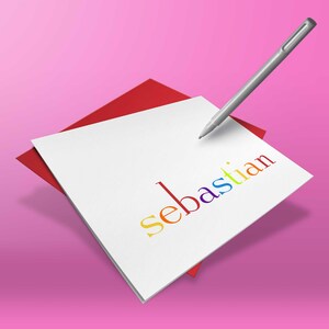 A personalized rainbow stationery card with a red envelope illustrates kids stationery and custom note cards perfect for thank you notes.