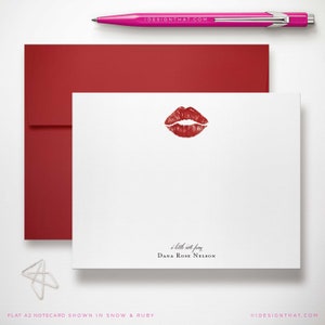 Cancelleria personalizzata per donne, set di cancelleria con labbra e buste, biglietti di ringraziamento piatti con design a forma di labbra / ROMANTIC KISS