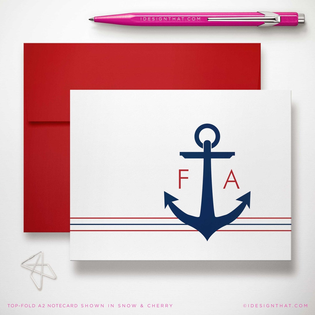Personalized Nautical Stationary, Monogrammed Notecards Sets ANCHOR MONOGRAM Etsy Hong Kong