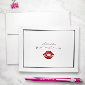 Briefpapiersets met gepersonaliseerde notities - Notitiekaarten met lippenstiftprint voor haar | ROMANTISCHE KUS