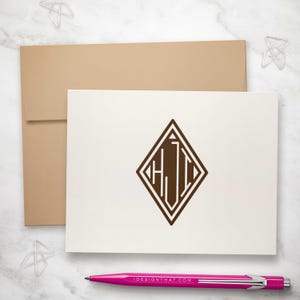 Gevouwen notitiekaarten met gemonogrammeerde diamant – Gepersonaliseerde briefpapier cadeau voor mannen met enveloppen | DIAMANT MONOGRAM