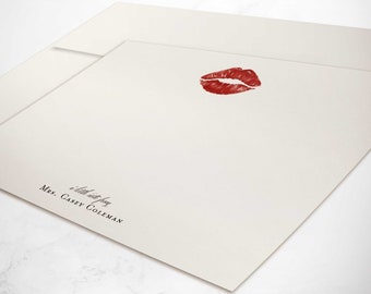 Custom Love Letter Stationary, Personalized Set of Flat Notecards, "A Little Note From" Lips Stationery, Lipstick Note Cards | ROMANTIC KISS