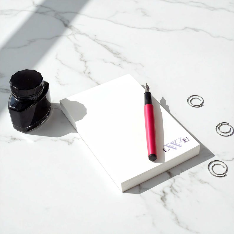 Personalized pads with classic three-initial monogram layout and open writing space for everyday use.