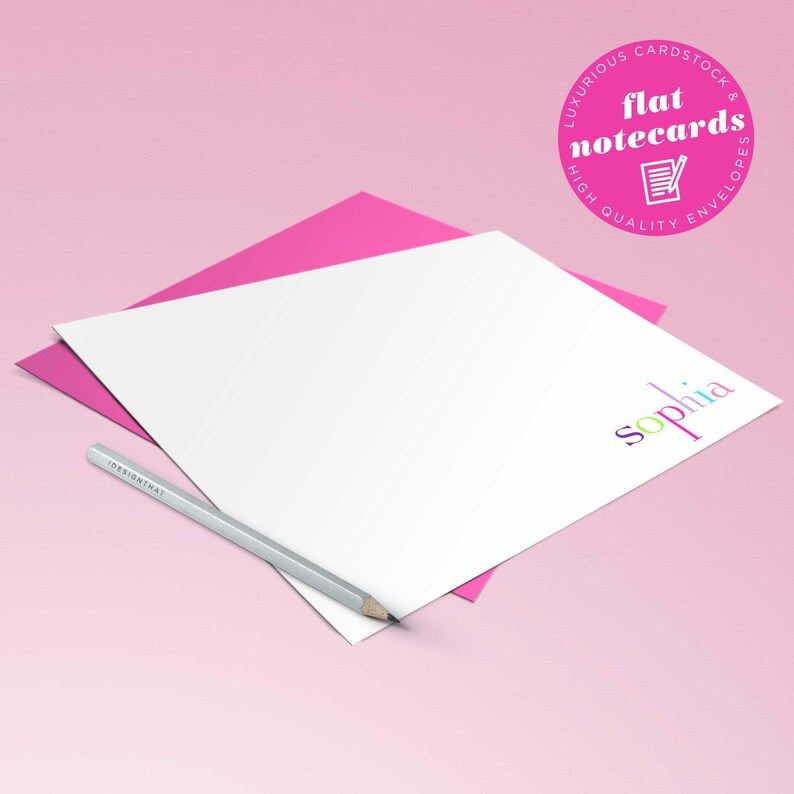 Kids stationery set featuring personalized rainbow notecards with the child’s name printed in colorful letters