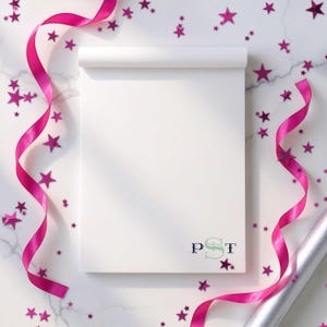 Personalized notepad with thick paper and custom initials, a practical desk upgrade for daily writing.