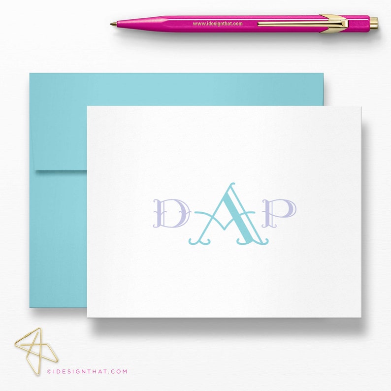 MONTEREY MONOGRAM Monogrammed Thank You Note Cards Custom Stationery with Envelopes Personalized Stationary Set of Folded Notecards