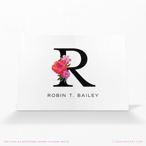 Stationary Set of Folded Notecards Personalized for Women Custom Thank You Notes or Monogrammed Note Card Stationery FLORAL INITIAL image 5
