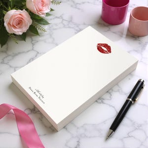 Personalized Notepad – Lipstick Kiss Design, Custom Stationary | ROMANTIC KISS