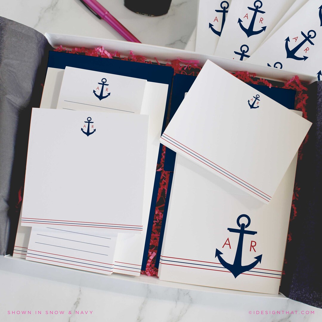 Personalized Nautical Stationary Sets Letter Writing Gift Box Etsy