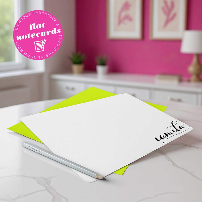 Personalized note cards with envelopes in the HOLLA SWASH design, made for fun feminine stationery gifts