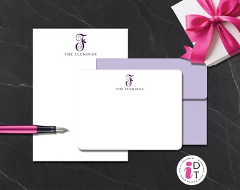 Personalized Stationery Gift Set, A2 Note Cards & 5x7 Notepad | FAMILY MONOGRAM