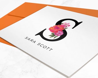 Personalized Stationery Set of Monogram Notecards | Custom Stationary Blank Thank You Note Cards | FLORAL INITIAL