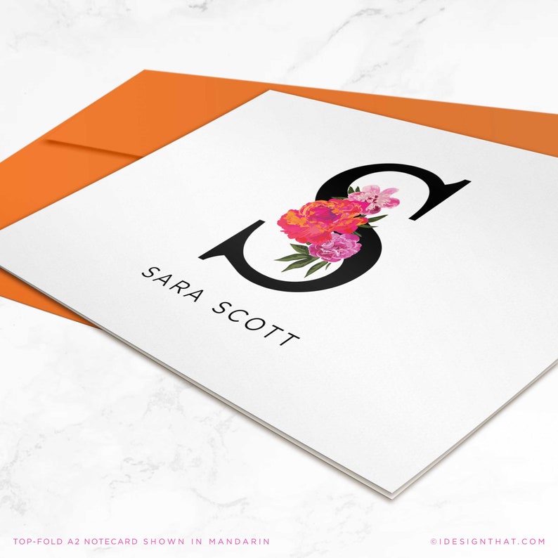 Stationary Set of Folded Notecards Personalized for Women Custom Thank You Notes or Monogrammed Note Card Stationery FLORAL INITIAL image 3
