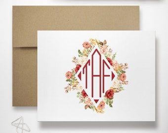 Monogrammed Notecards, Personalized Initial Stationary Sets | FLORAL DIAMOND