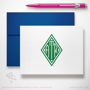 Monogrammierte Dankeskarten - personalisiertes Briefpapier-Set für Männer oder Frauen, gefaltete Grußkarten Geschenk | DIAMANT MONOGRAMM