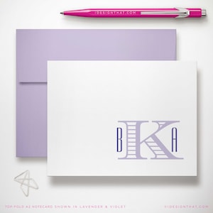 Biglietti di ringraziamento monogrammati con buste – Carta da lettere personalizzata piegata per coppie o uso quotidiano / MONOGRAMMA CHEVALIER
