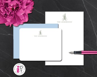 Personalized Stationery Set, A2 Note Cards & 5x7 Notepad | FAMILY MONOGRAM