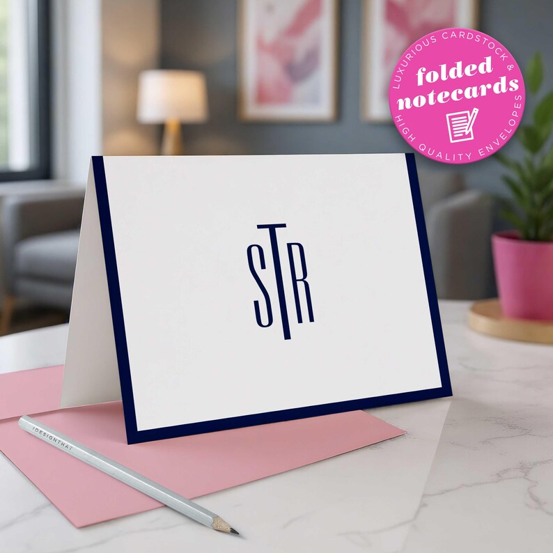 Cards with envelopes featuring personalized initials and a clean monogram design for personal or professional writing.