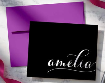 Tarjetas de felicitación plegables personalizadas con sobres – Juego de papelería personalizada para mujer / HOLLA SWASH