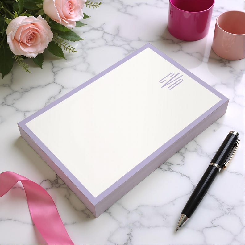 Personalized notepad for women with a slim monogram design, made for thoughtful lists, quick notes, and everyday writing.