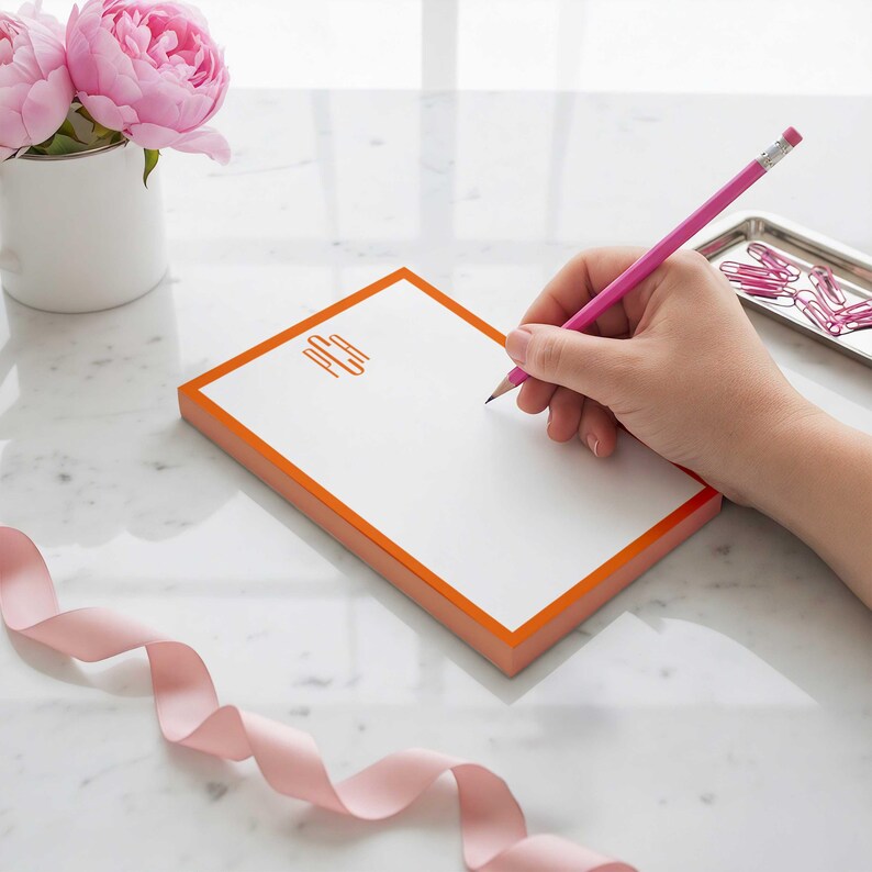 Custom memo pad with personalized monogram and name, designed for daily notes, reminders, and polished desk organization.