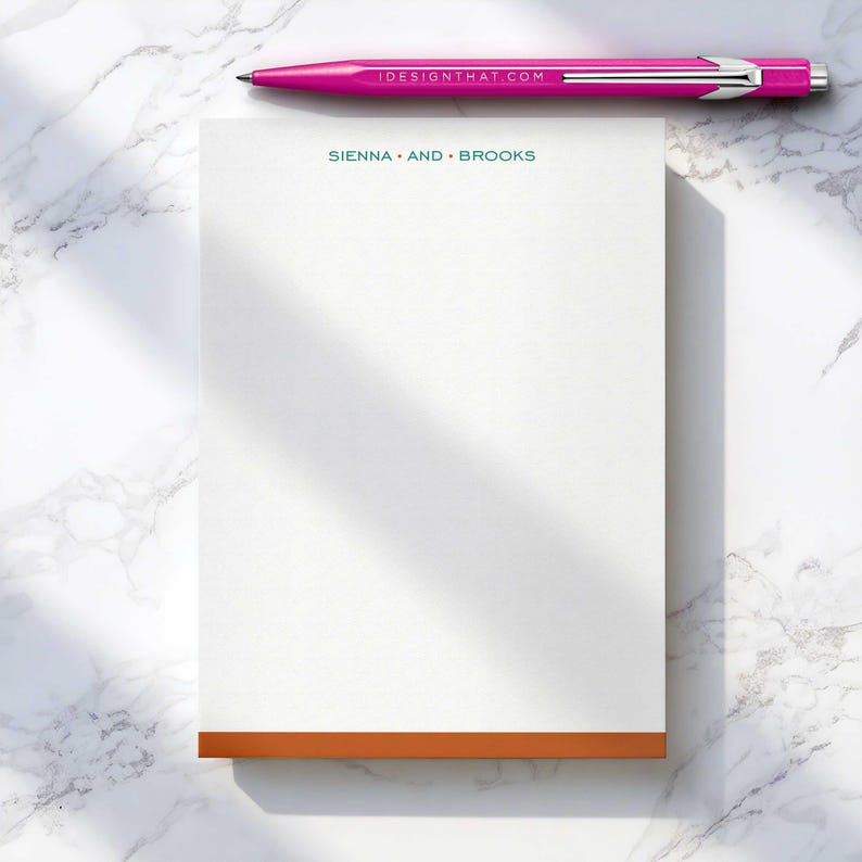 Border notepads with personalized name details and open writing space for work notes, quick calculations, lists, and reminders.