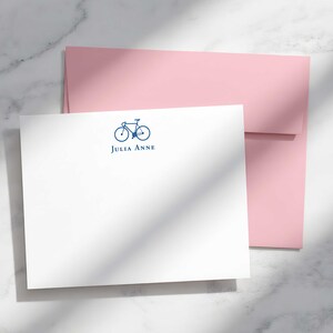 Personalized notecards with bicycle artwork and envelopes, a custom stationery gift for cyclists, commuters, or bike lovers.