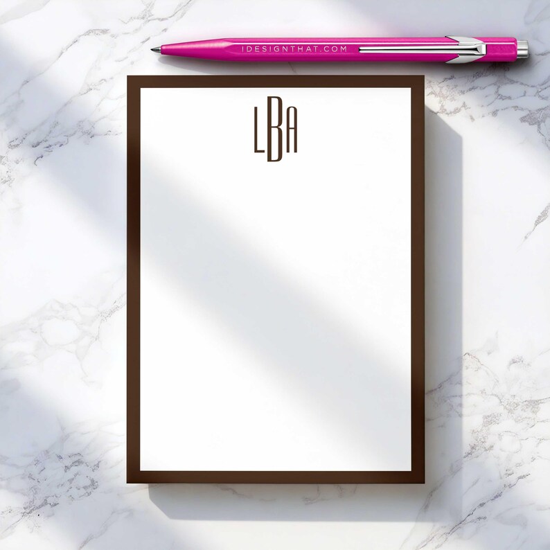 Personalized pads with a slim monogram and name, designed for to do list pad use, reminders, and everyday writing.