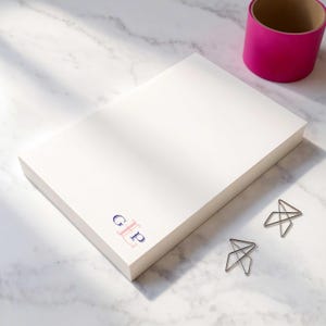 Initial notepad with Monterey Monogram styling, personalized with initials and ink colors for a clean desk look.
