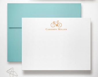 Personalized Stationary Cards with Envelopes, Bike Thank You Notes for Men or Women, Custom Stationery Sets of Flat Notecards | BICYCLE RIDE