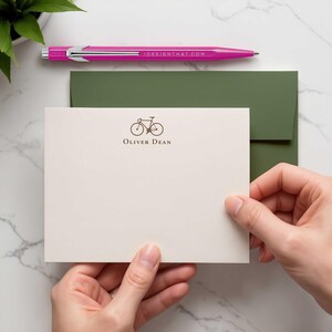 Thank you notes with bicycle design and custom personalization, made for cyclists who appreciate practical cards with envelopes.