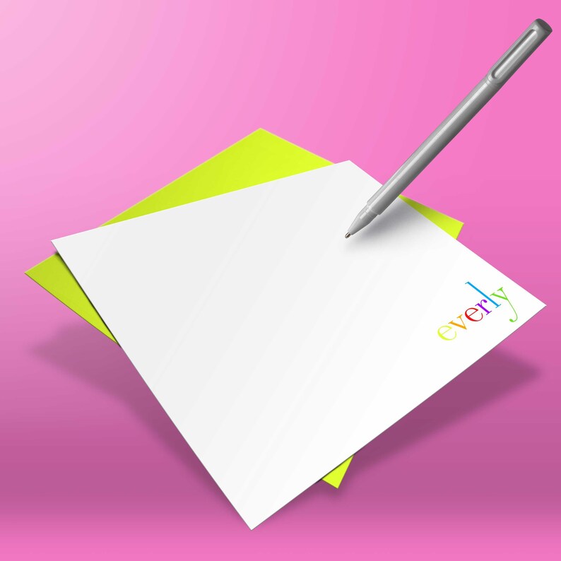 Custom kids gift featuring personalized rainbow flat notecards for birthdays, thank-you notes, and happy mail