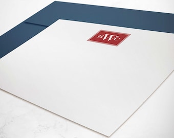 Monogrammed Set of Flat Notecards & Envelopes - Stationary for Men or Women | ENGRAVED MONOGRAM
