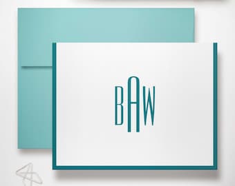 Personalized Stationary Set of Monogrammed Thank You Note Cards | Modern Custom Stationery Notecards for Men or Women | SLIM MONOGRAM