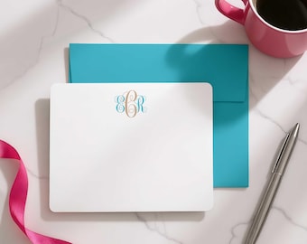 Personalized Note Cards With Envelopes – Couples Monogram Stationery, Custom Flat Notecards | TRADITIONAL SCRIPT