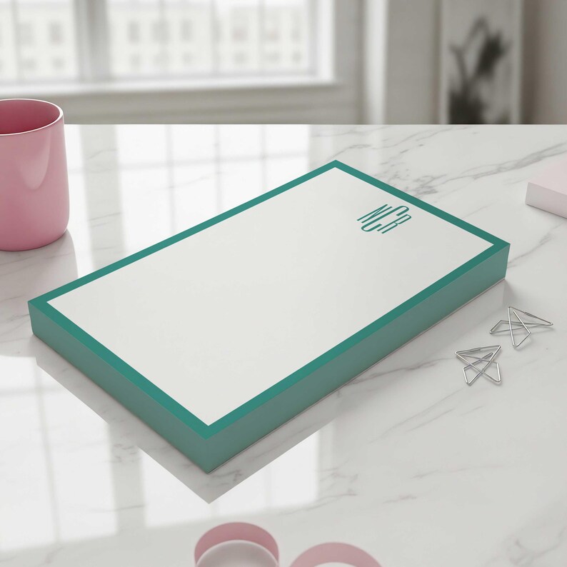 Personalized monogram notepad with a refined slim initial design, made as a gift for her that is useful, personal, and easy to enjoy.