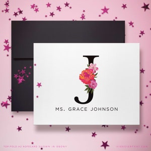 Stationary Set of Folded Notecards Personalized for Women Custom Thank You Notes or Monogrammed Note Card Stationery FLORAL INITIAL image 6