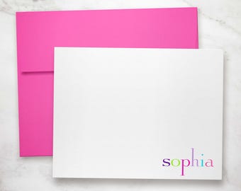 Personalized Flat Notecards for Kids – Custom A2 Stationary Notes Set | RAINBOW
