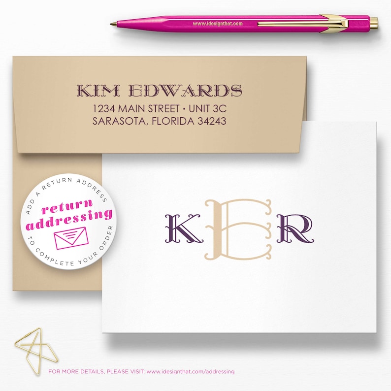 MONTEREY MONOGRAM Monogrammed Thank You Note Cards Custom Stationery with Envelopes Personalized Stationary Set of Folded Notecards