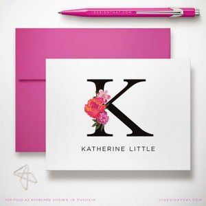 Stationary Set of Folded Notecards Personalized for Women Custom Thank You Notes or Monogrammed Note Card Stationery FLORAL INITIAL image 1