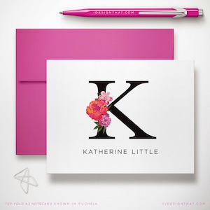 Stationaire set gevouwen kaarten, gepersonaliseerd voor vrouwen | Douanebedankjes of notitiekaart met monogram Briefpapier | BLOEMENINITIAAL