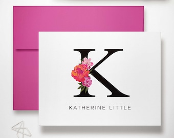 Stationary Set of Folded Notecards Personalized for Women | Custom Thank You Notes or Monogrammed Note Card Stationery | FLORAL INITIAL