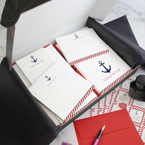 Presentes de papelaria personalizados, conjunto de escrita chique para homens ou mulheres | NAUTICAL ANCHOR