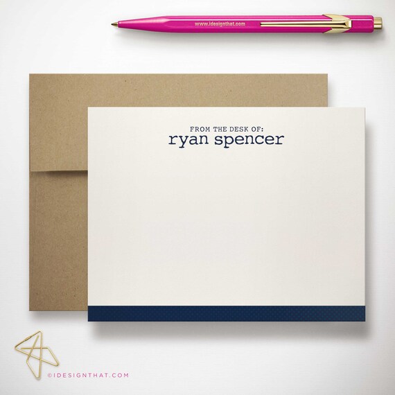 Personalized Stationery Set Of Flat Notecards From The Desk Etsy