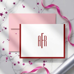 Slim Monogram folded notecard set personalized with first, last, and middle initials in a polished vertical layout.