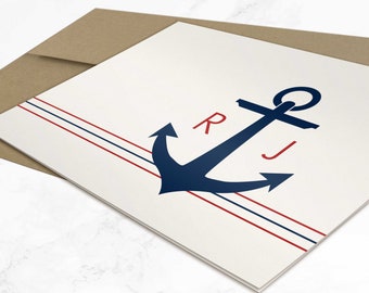 Nautical Thank You Notecards, Monogrammed Stationary Gifts for Men & Women, Personalized Stationery Sets of Folded Notes | ANCHOR MONOGRAM