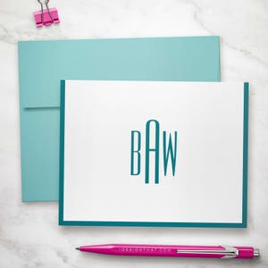 Monogrammierte Klappkarten - Personalisiertes Briefpapier-Set mit Initialen, benutzerdefinierte Dankeskarten für Frauen | SCHLANKES MONOGRAMM