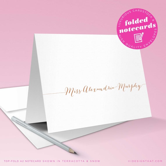 Personalized Stationery Folded Note Cards with Envelopes Set (A2 & A7) -  Monogrammed Card w/Custom Name, Text, & More - Modern Stationery Thank You